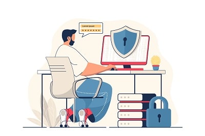Cyber security concept for web banner. Man gets access using password, online protection of personal accounts, modern person scene. Vector illustration in flat cartoon design with people characters Information Security Audit