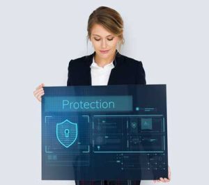 Professional evaluating cybersecurity vendors using comparison tools and reviewing security certifications.