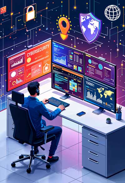 Glowing padlock icon on digital interface representing cybersecurity services and network protection.